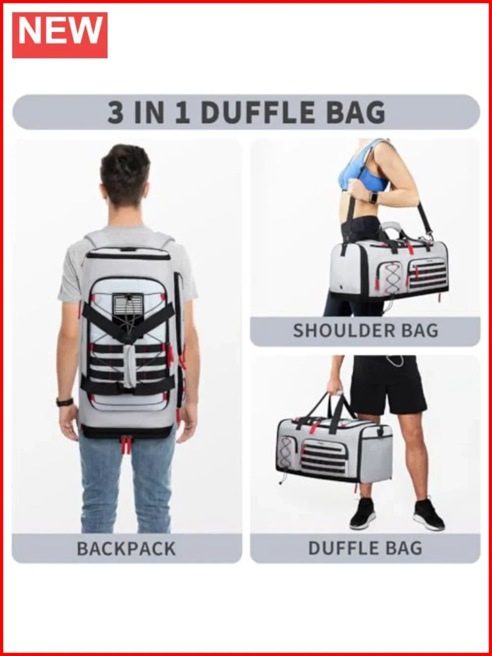 45L Expandable Travel Duffle Gym Bag with Shoe Compartment